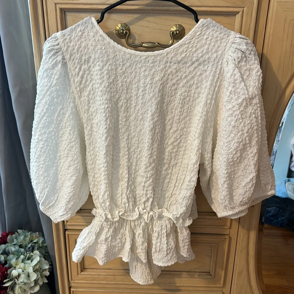 Free People Crinkle Puff Sleeve Textured Top